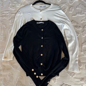 Zara Black & White Cardigans with Gold Buttons